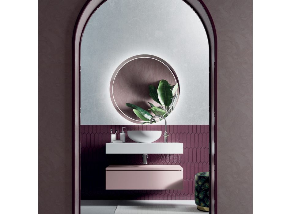 Badeværelsessammensætning med harpikshåndvask og spejl lavet i Italien - Palom Viadurini