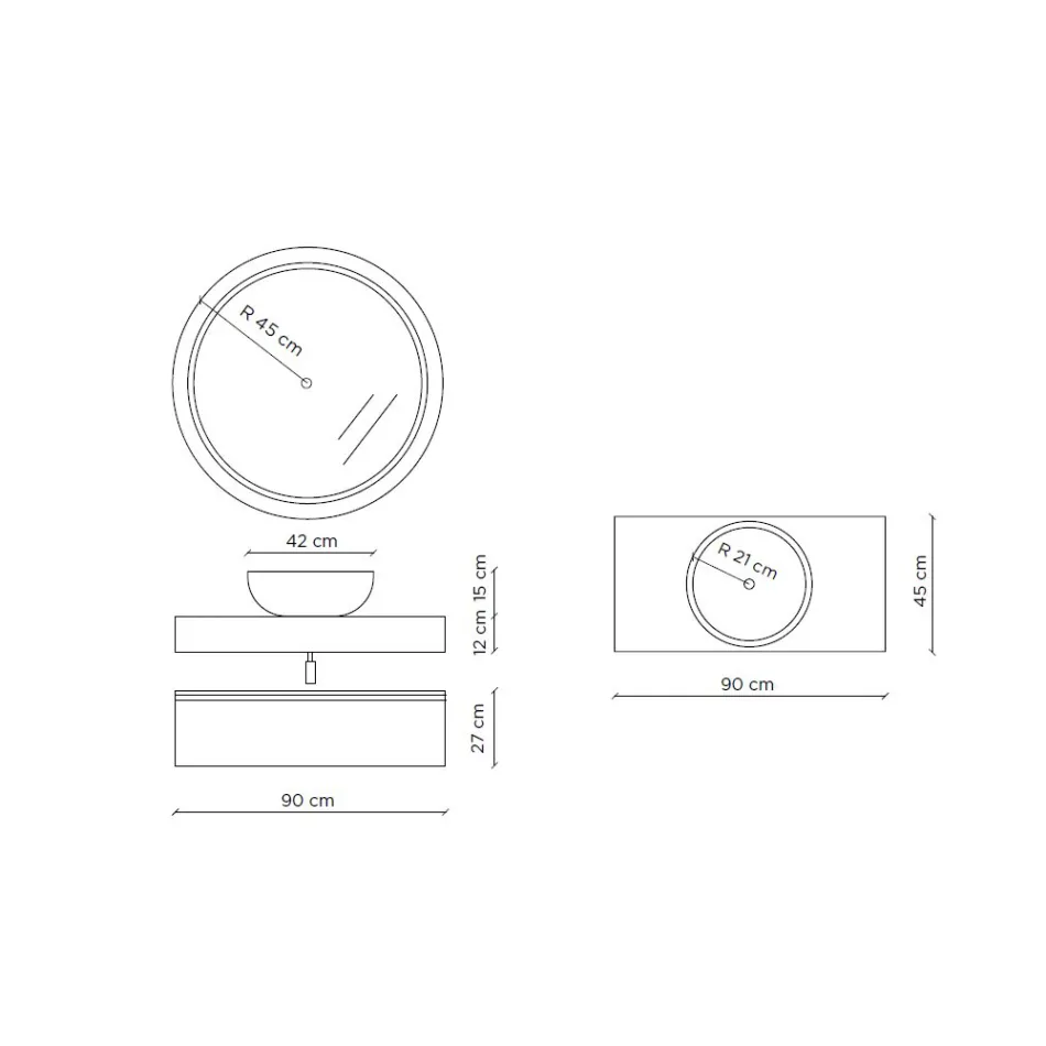 Badeværelsessammensætning med harpikshåndvask og spejl lavet i Italien - Palom Viadurini