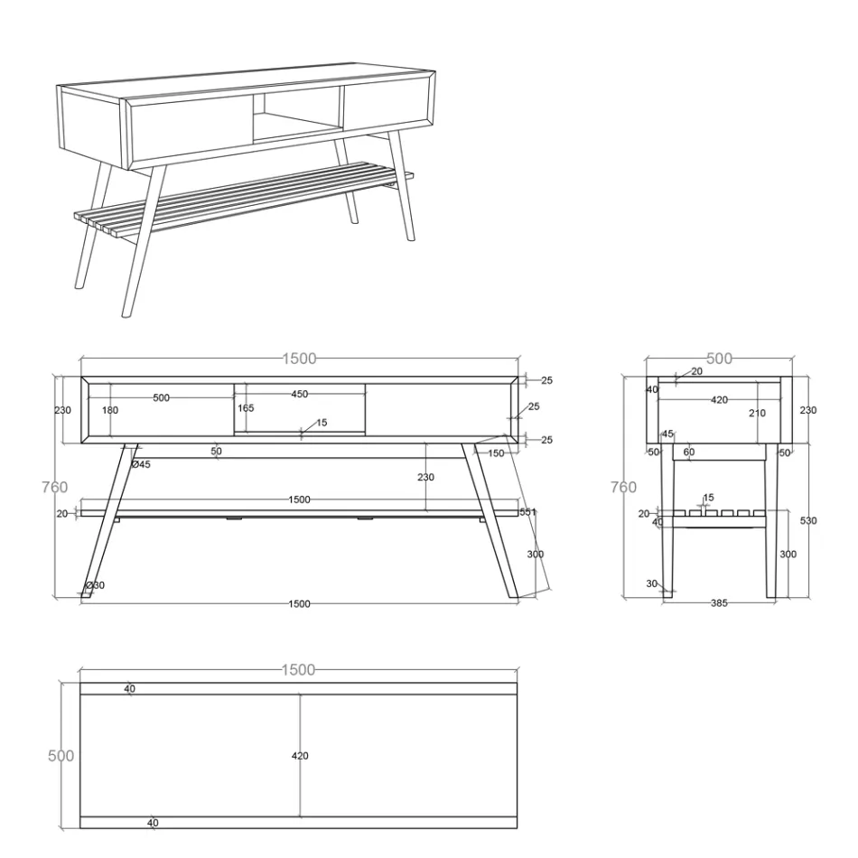 Badeværelsessammensætning med teakgulvsskab, håndvask og tilbehør - Georges Viadurini
