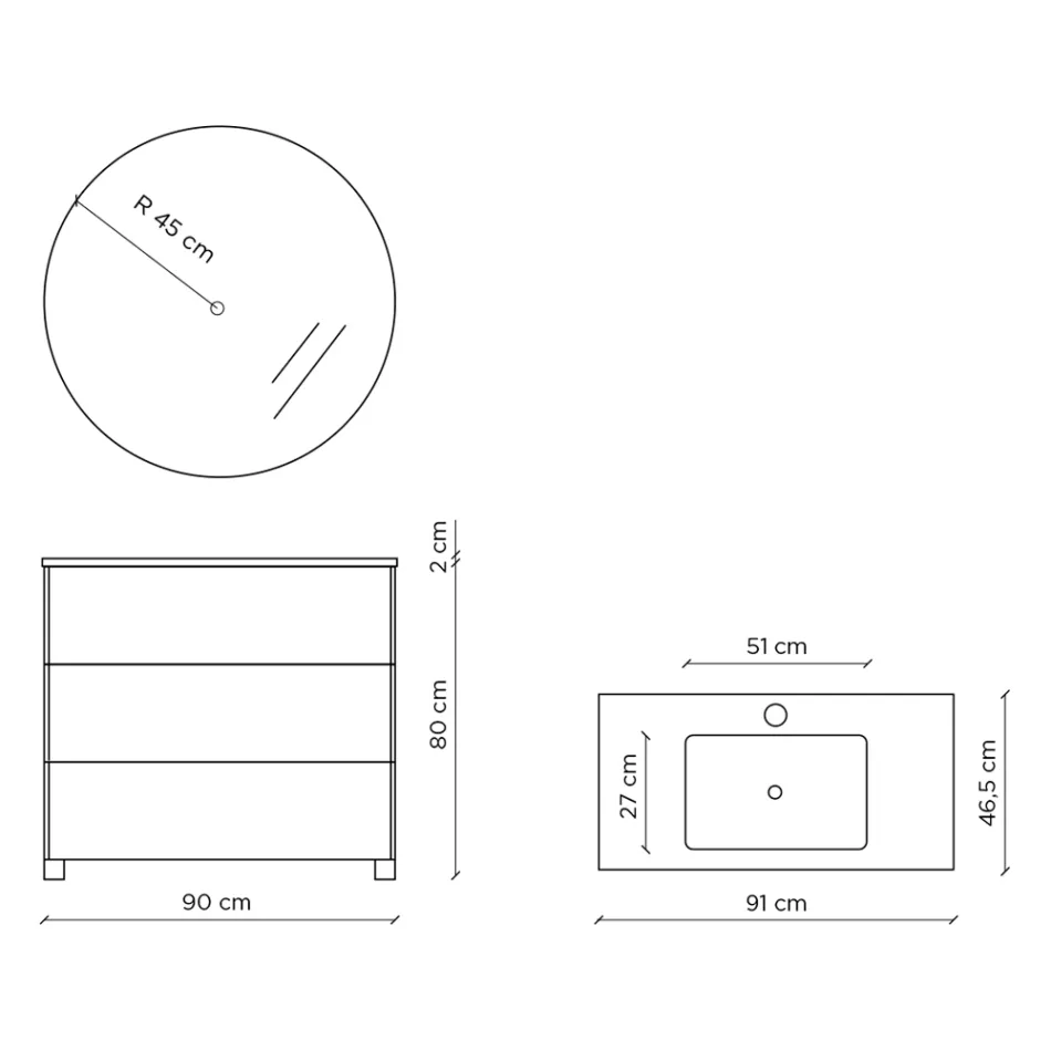 Badeværelseskomposition med spejl, base og harpiksvask fremstillet i Italien - Kilos Viadurini
