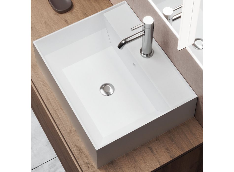 Badeværelsessammensætning med spejl med integreret lampe, håndvask og sokkel - Dream Viadurini