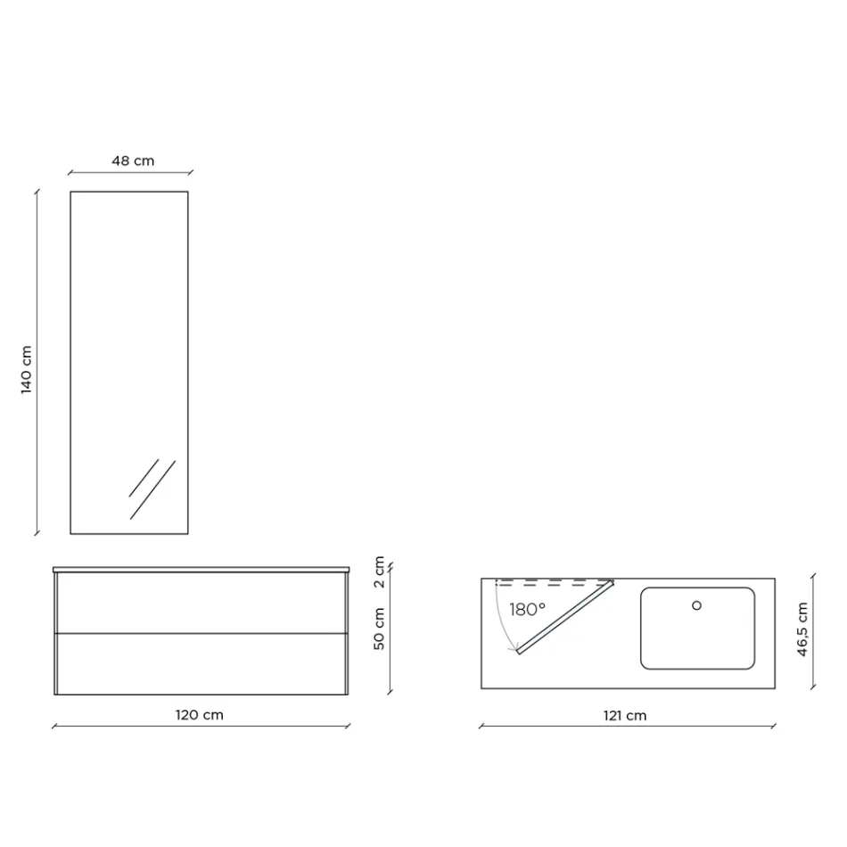 Badeværelsessammensætning med 180° drejeligt spejl, lavet i Italien base og håndvask - Kilos Viadurini