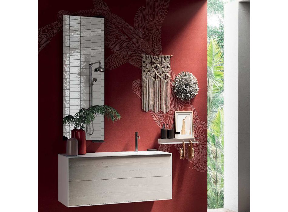 Badeværelsessammensætning med 180° drejeligt spejl, lavet i Italien base og håndvask - Kilos Viadurini