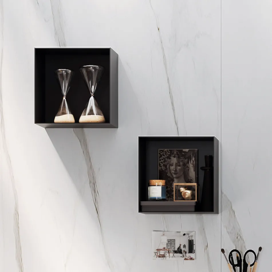 Badeværelsessammensætning med spejl, harpikshåndvask og bund lavet i Italien - Palom Viadurini