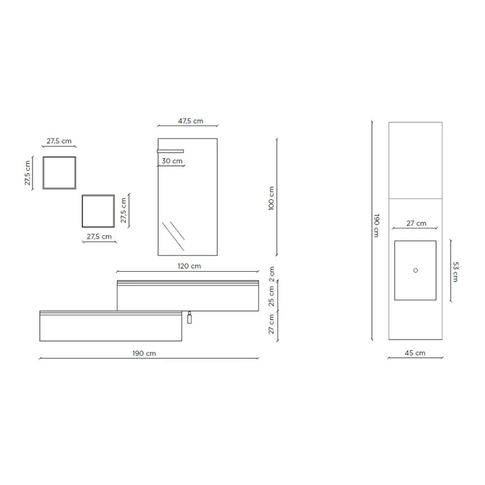 Badeværelsessammensætning med spejl, harpikshåndvask og bund lavet i Italien - Palom Viadurini