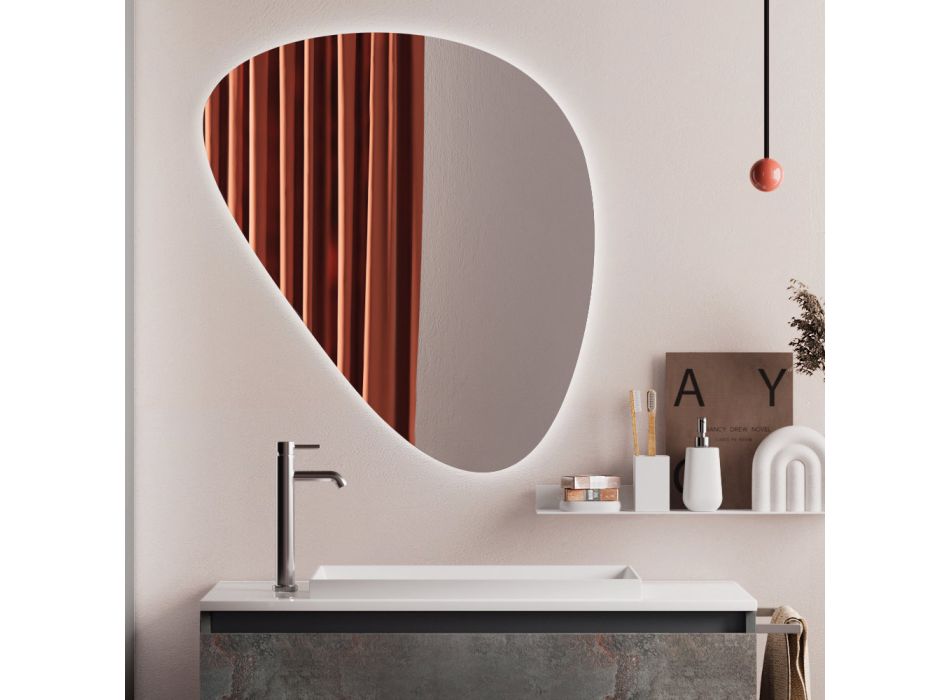 Badeværelsessammensætning med moderne spejl, Made in Italy base og håndvask - Dream Viadurini