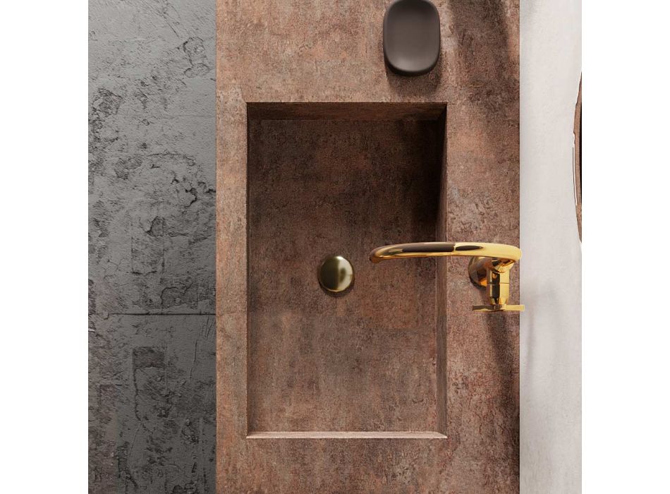 Badeværelsessammensætning med moderne spejl og konsolhåndvask Made in Italy - Palom Viadurini