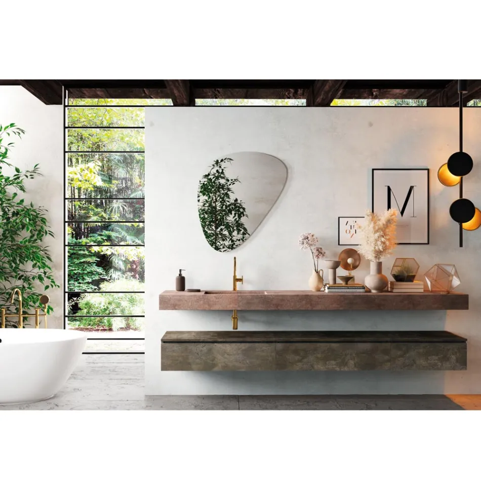 Badeværelsessammensætning med moderne spejl og konsolhåndvask Made in Italy - Palom Viadurini