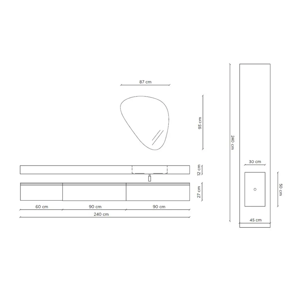 Badeværelsessammensætning med moderne spejl og konsolhåndvask Made in Italy - Palom Viadurini