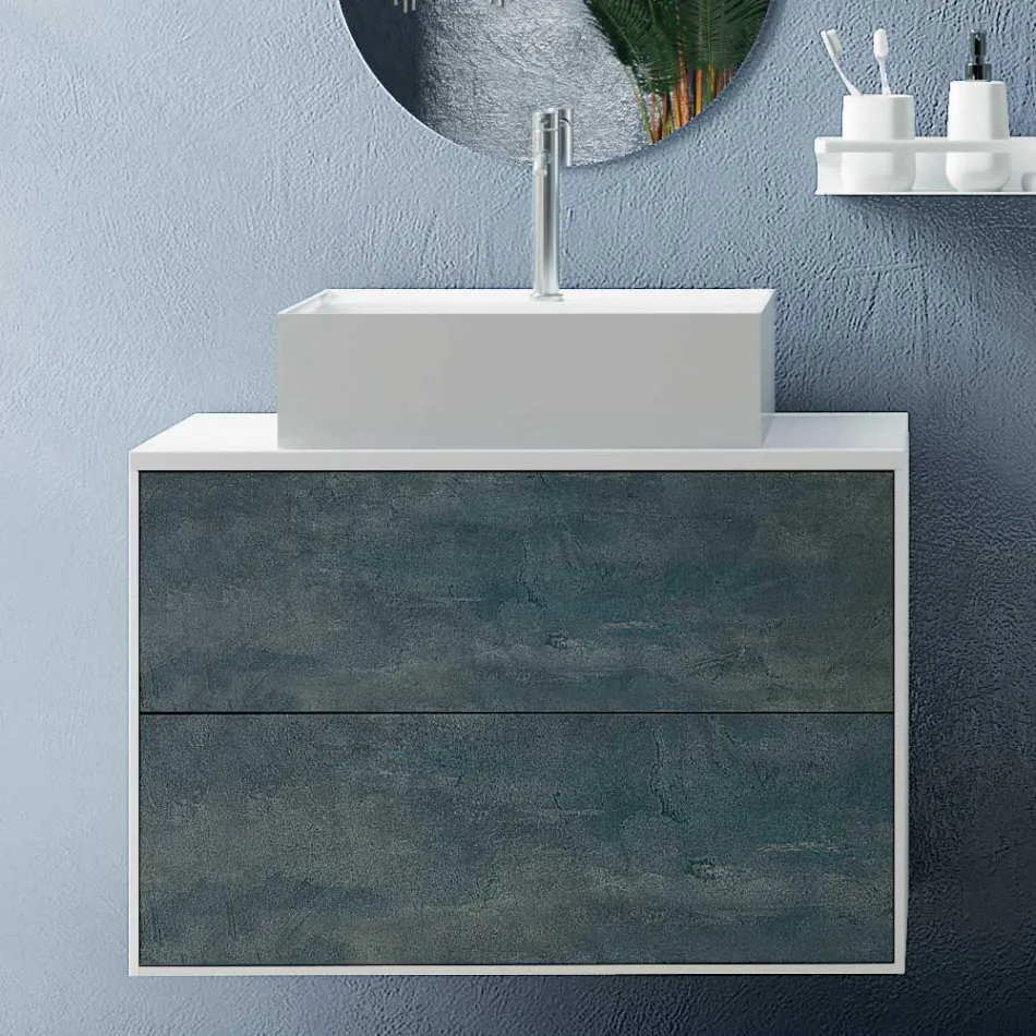 Badeværelsessammensætning med ovalt spejl, bund og håndvask Made in Italy - Kilos Viadurini