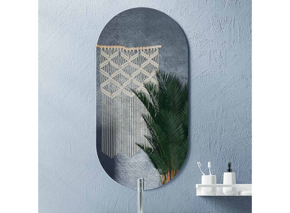 Badeværelsessammensætning med ovalt spejl, bund og håndvask Made in Italy - Kilos Viadurini