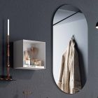 Badeværelsessammensætning med ovalt spejl, håndvask og bund Lavet i Italien - Palom Viadurini