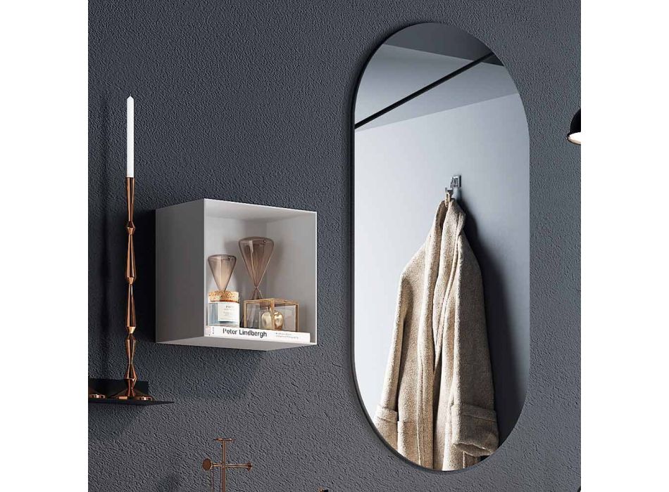 Badeværelsessammensætning med ovalt spejl, håndvask og bund Lavet i Italien - Palom Viadurini