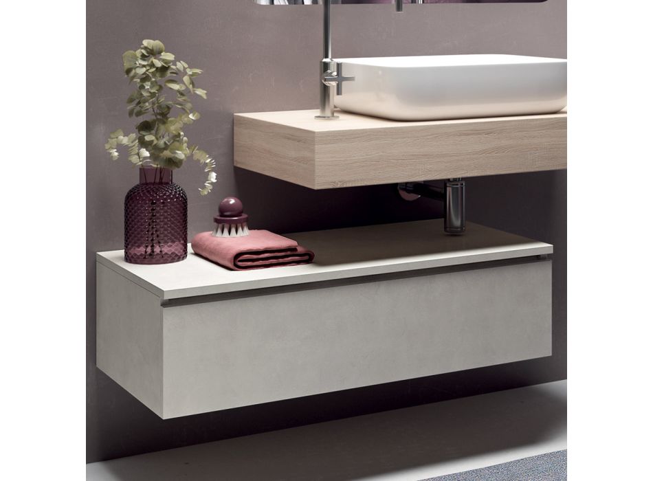 Badeværelsessammensætning med formet spejl og håndvask Made in Italy - Palom Viadurini