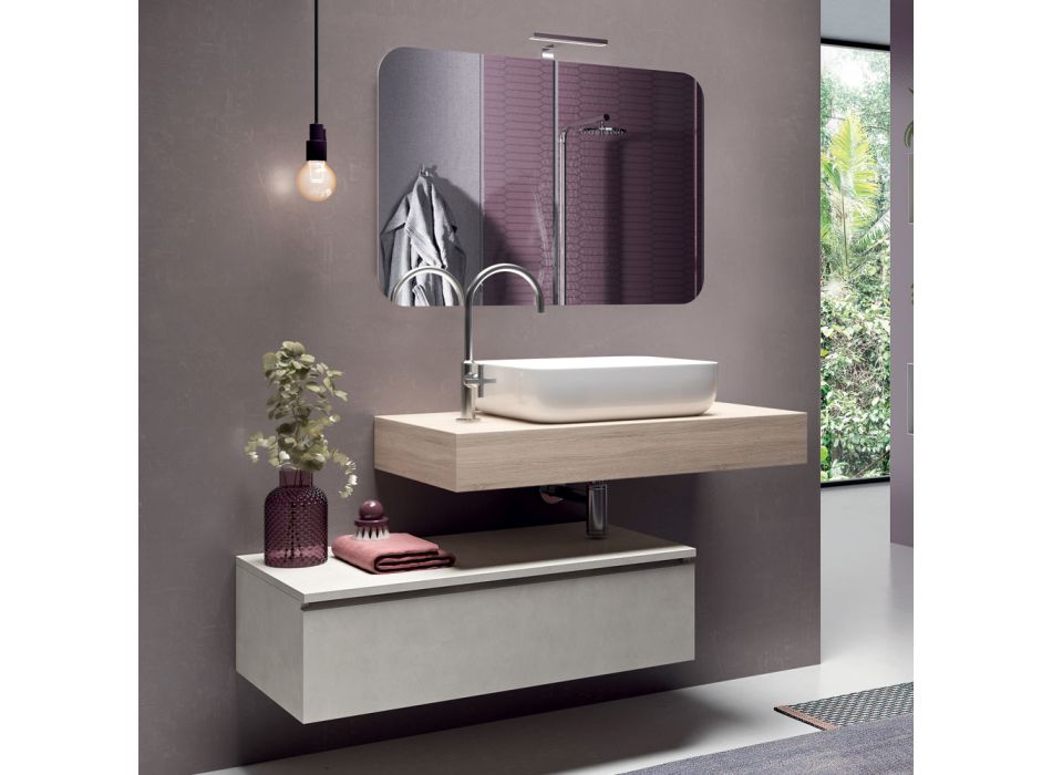 Badeværelsessammensætning med formet spejl og håndvask Lavet i Italien - Palom Viadurini