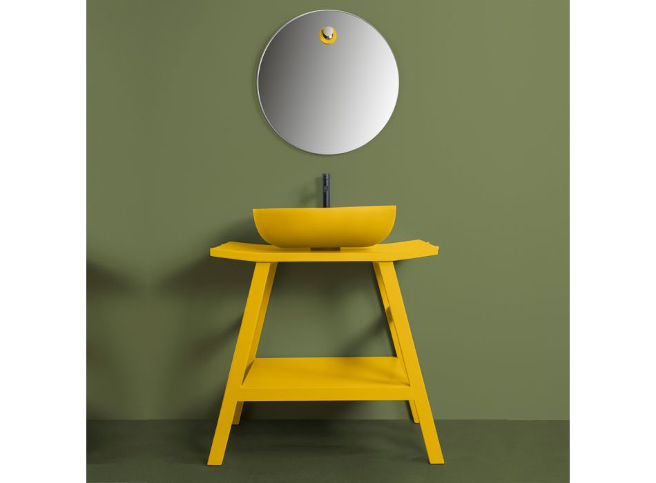 Design Badeværelsessammensætning Gul farve med tilbehør og spejl - Patryk Viadurini
