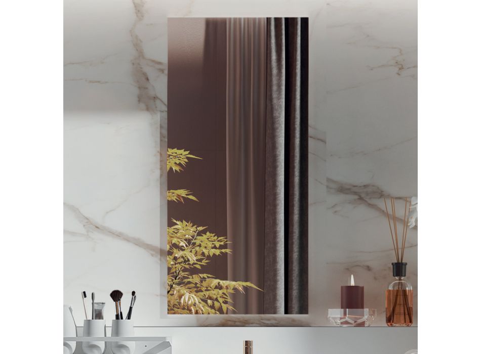 Dobbelt badeværelse med rektangulært spejl og håndvask lavet i Italien - Palom Viadurini
