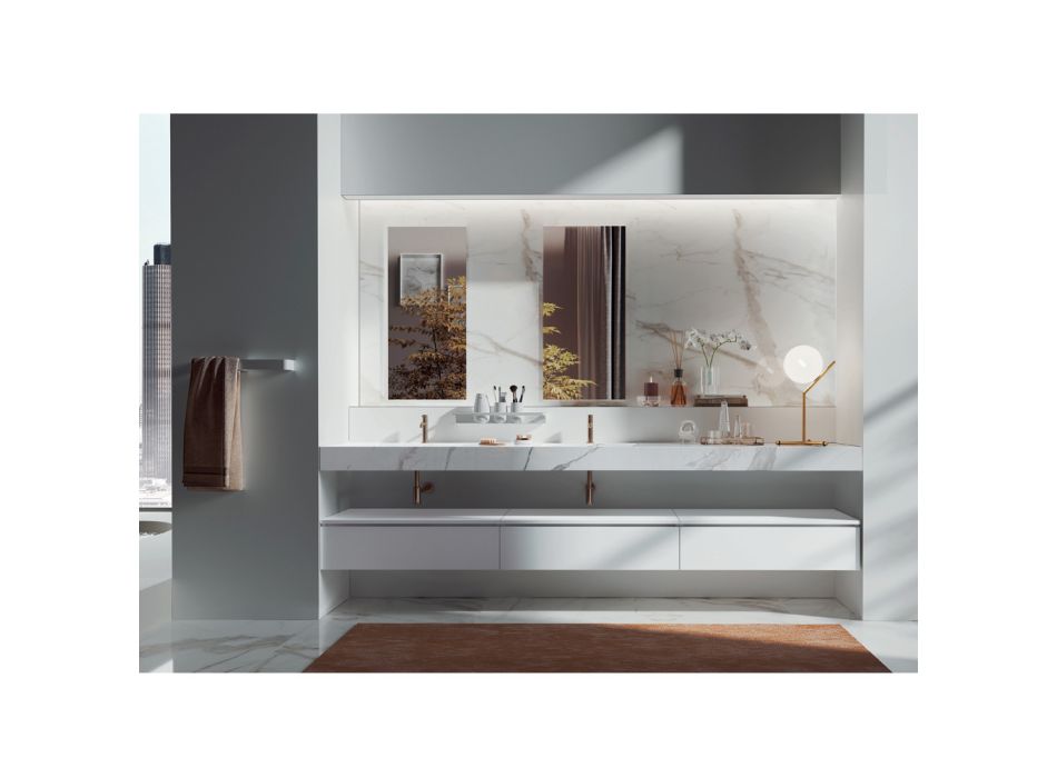 Dobbelt badeværelse med rektangulært spejl og håndvask lavet i Italien - Palom Viadurini