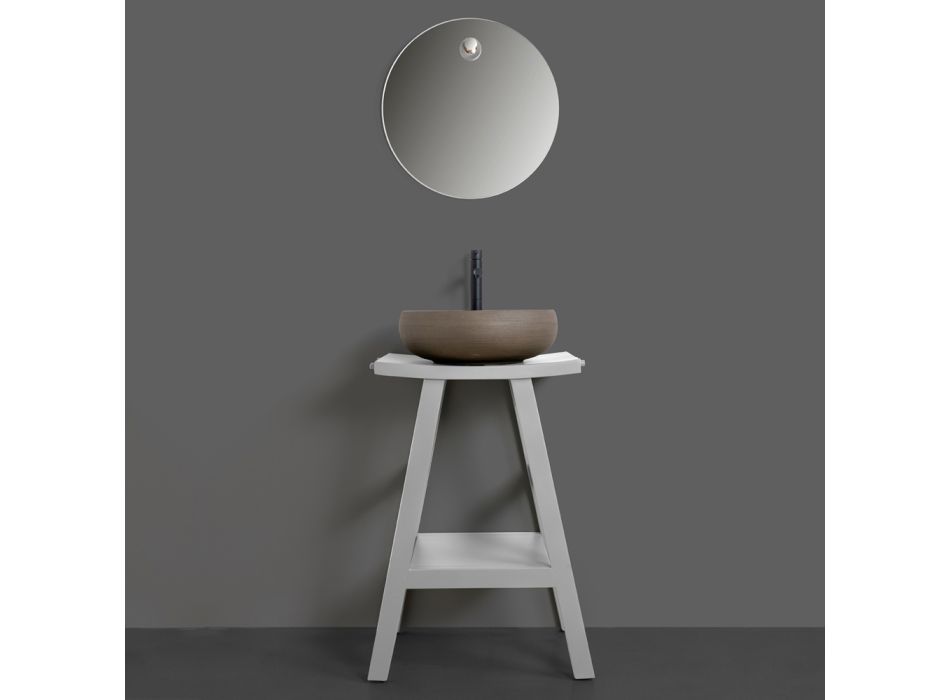 Grå badeværelseskomposition med rundt spejl og diverse tilbehør - Maryse Viadurini