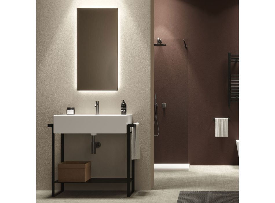 Badeværelsessammensætning Keramisk håndvask og stålbund lavet i Italien - Quadro