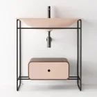 Badeværelsessammensætning Håndvask i keramik og spejl lavet i Italien - Chantal Viadurini