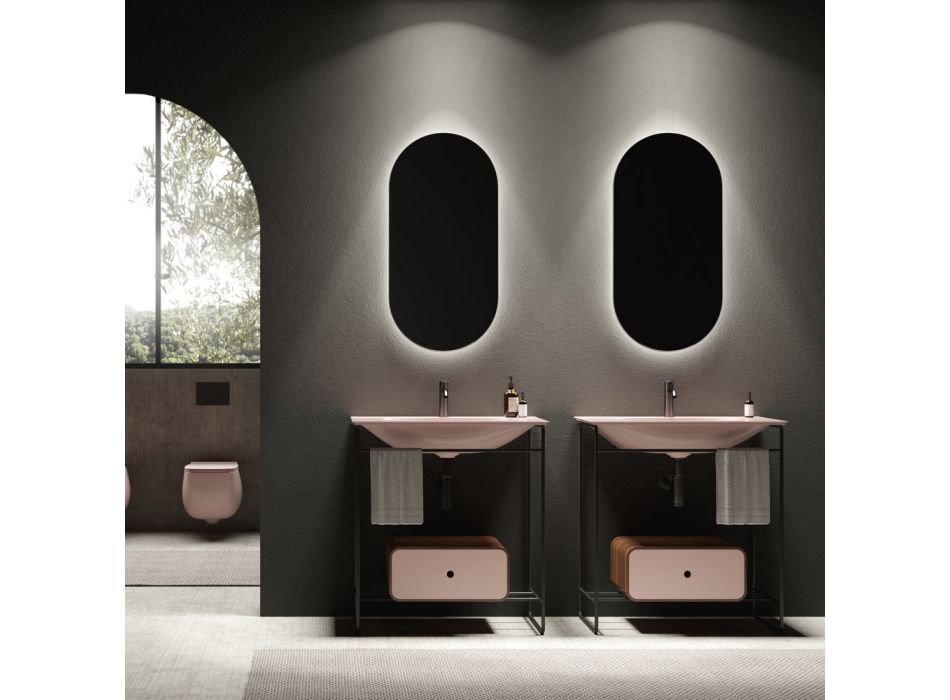 Badeværelsessammensætning Håndvask i keramik og spejl lavet i Italien - Chantal Viadurini
