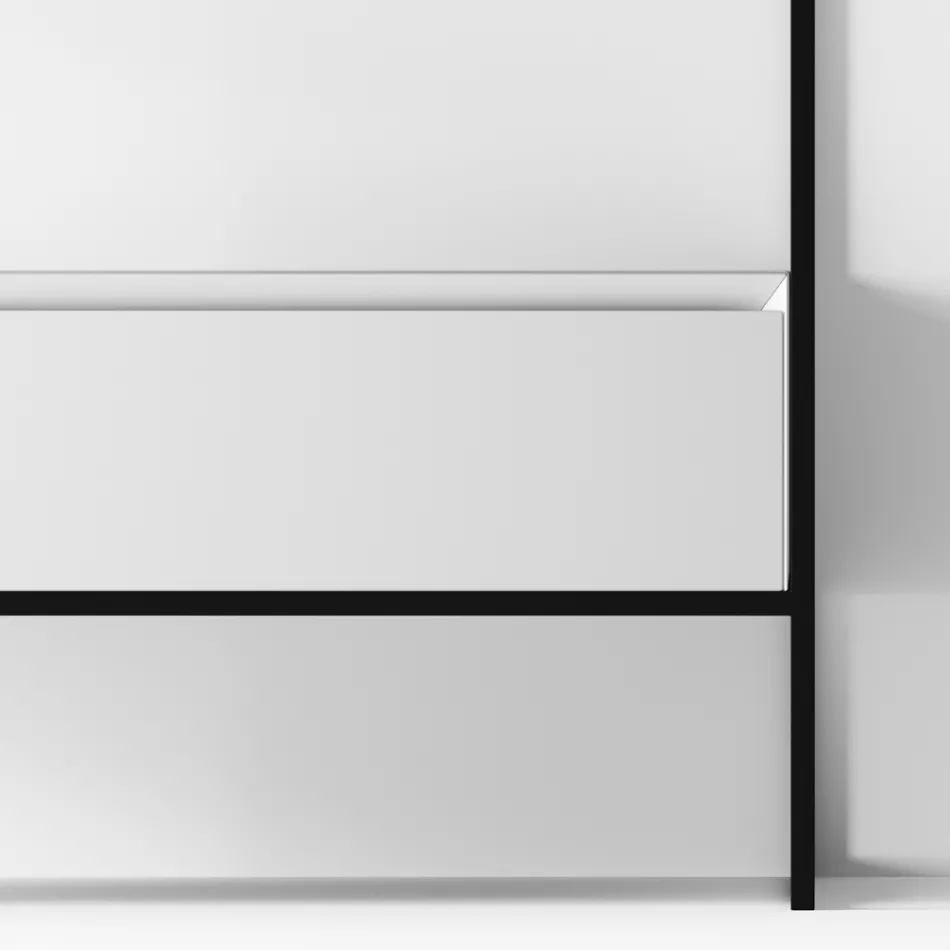 Badeværelsessammensætning Håndvask i keramik og spejl lavet i Italien - Hoscar Viadurini