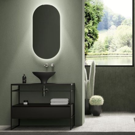 Badeværelsessammensætning Håndvask i keramik og spejl lavet i Italien - Hoscar Viadurini