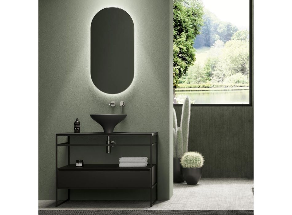Badeværelsessammensætning Håndvask i keramik og spejl lavet i Italien - Hoscar Viadurini