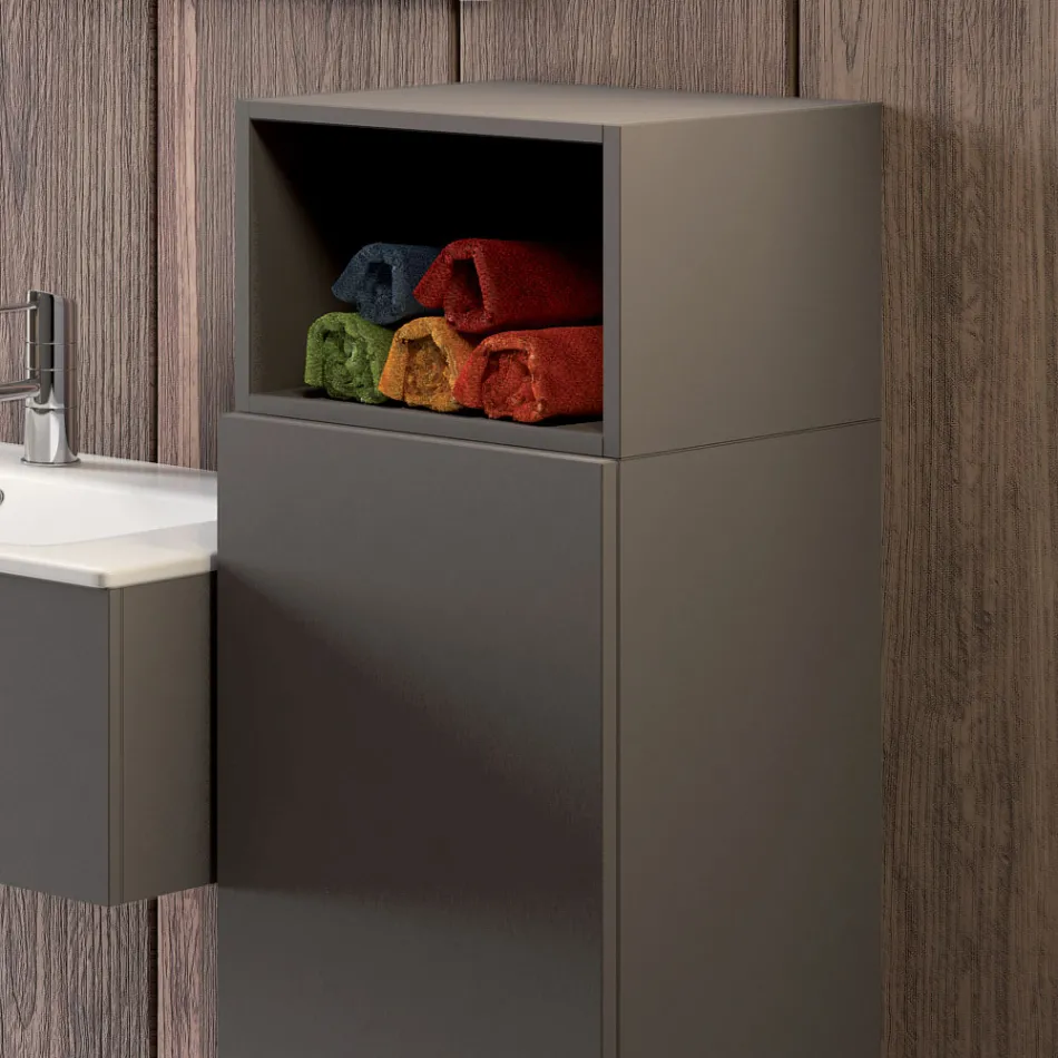 Ophængt badeværelseskomposition i røggrå fenix lavet i Italien, Napoli Viadurini