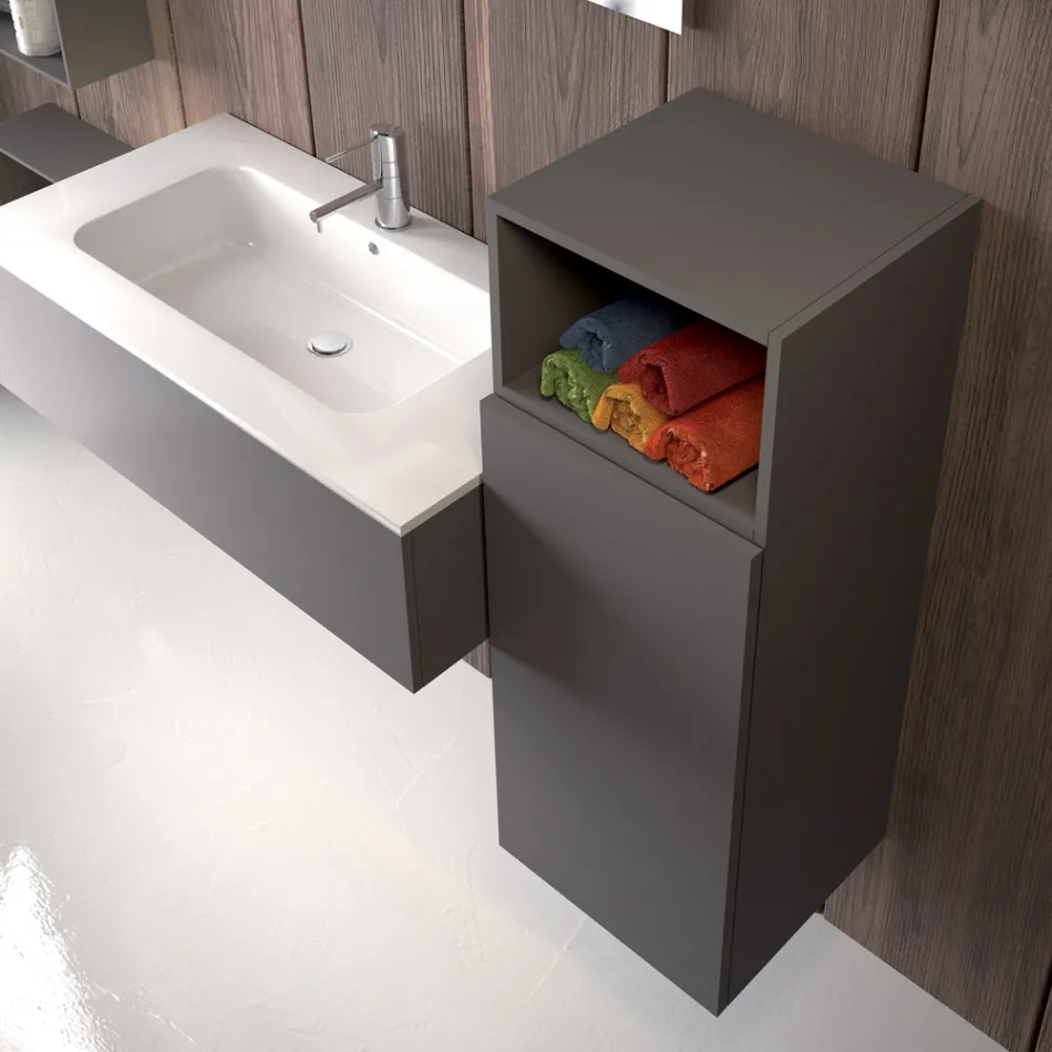 Ophængt badeværelseskomposition i røggrå fenix lavet i Italien, Napoli Viadurini