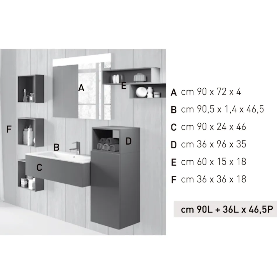Ophængt badeværelseskomposition i røggrå fenix lavet i Italien, Napoli Viadurini