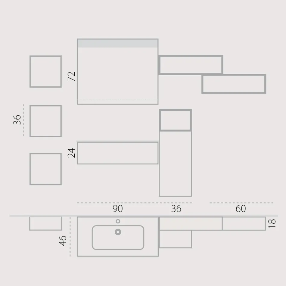 Ophængt badeværelseskomposition i røggrå fenix lavet i Italien, Napoli Viadurini