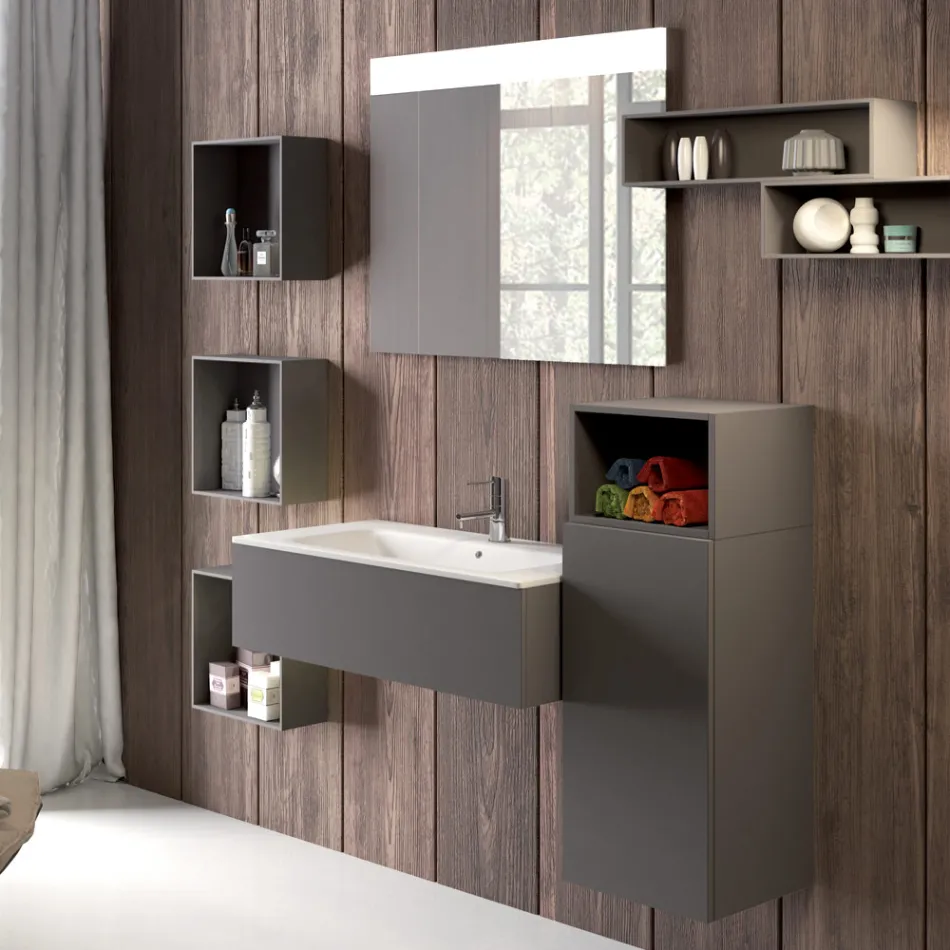 Ophængt badeværelseskomposition i røggrå fenix lavet i Italien, Napoli Viadurini