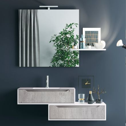 Nedhængt badeværelsessammensætning, spejl og betonbaser lavet i Italien - Polsen Viadurini