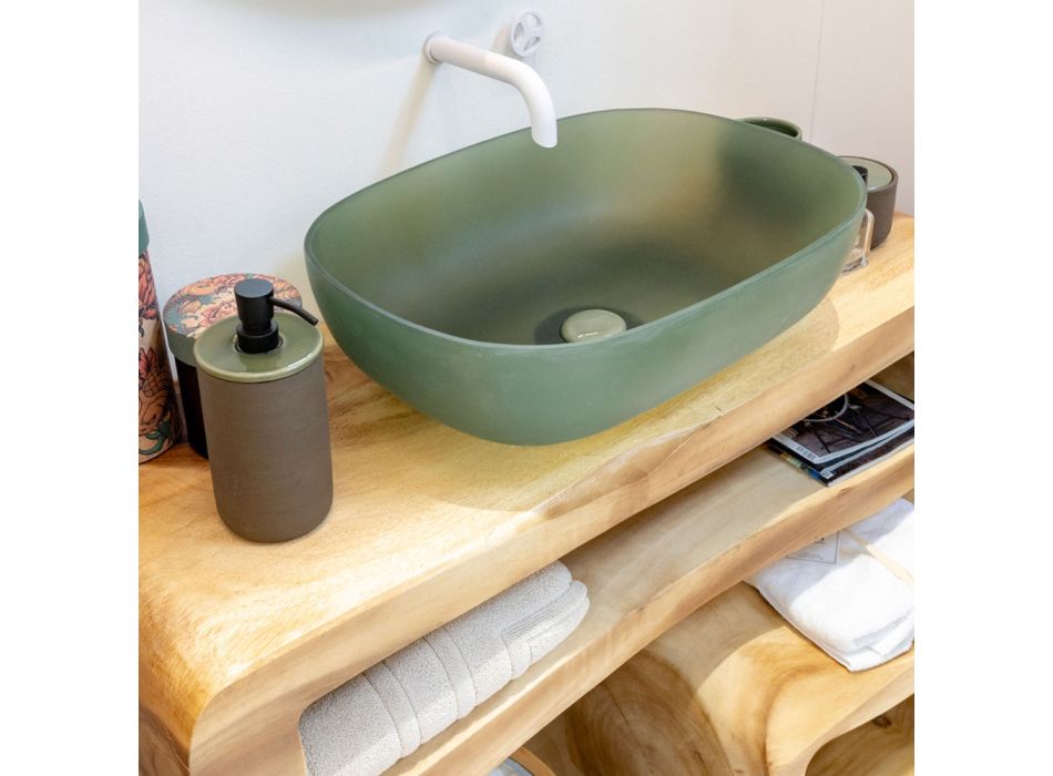 Grøn badeværelsessammensætning komplet med tilbehør og stelskab - Sylviane