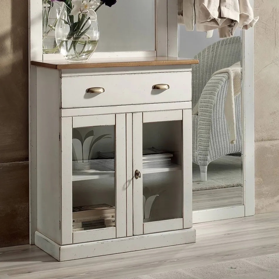 Indgangskomposition i tofarvet hvid voks og top af naturtræ - Fatuo Viadurini