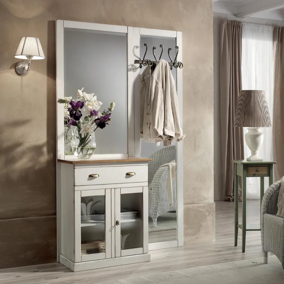 Indgangskomposition i tofarvet hvid voks og top af naturtræ - Fatuo Viadurini