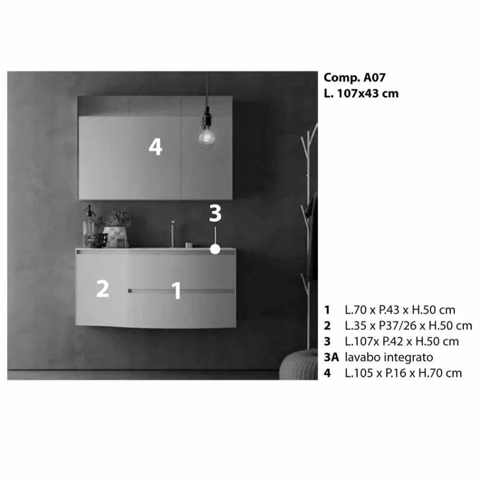 Moderne og ophængt badeværelseskomposition lavet i Italien Design - Callisi7 Viadurini