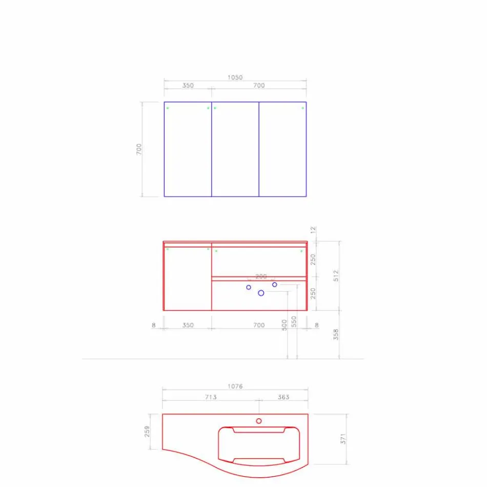 Moderne og ophængt badeværelseskomposition lavet i Italien Design - Callisi7 Viadurini