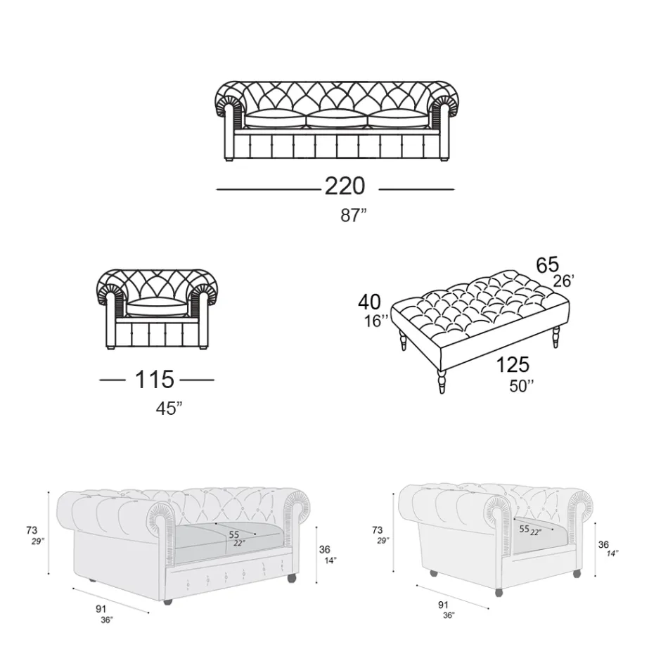 Stuesammensætning med sofa, lænestol og bænk Made in Italy - Spassoso Viadurini