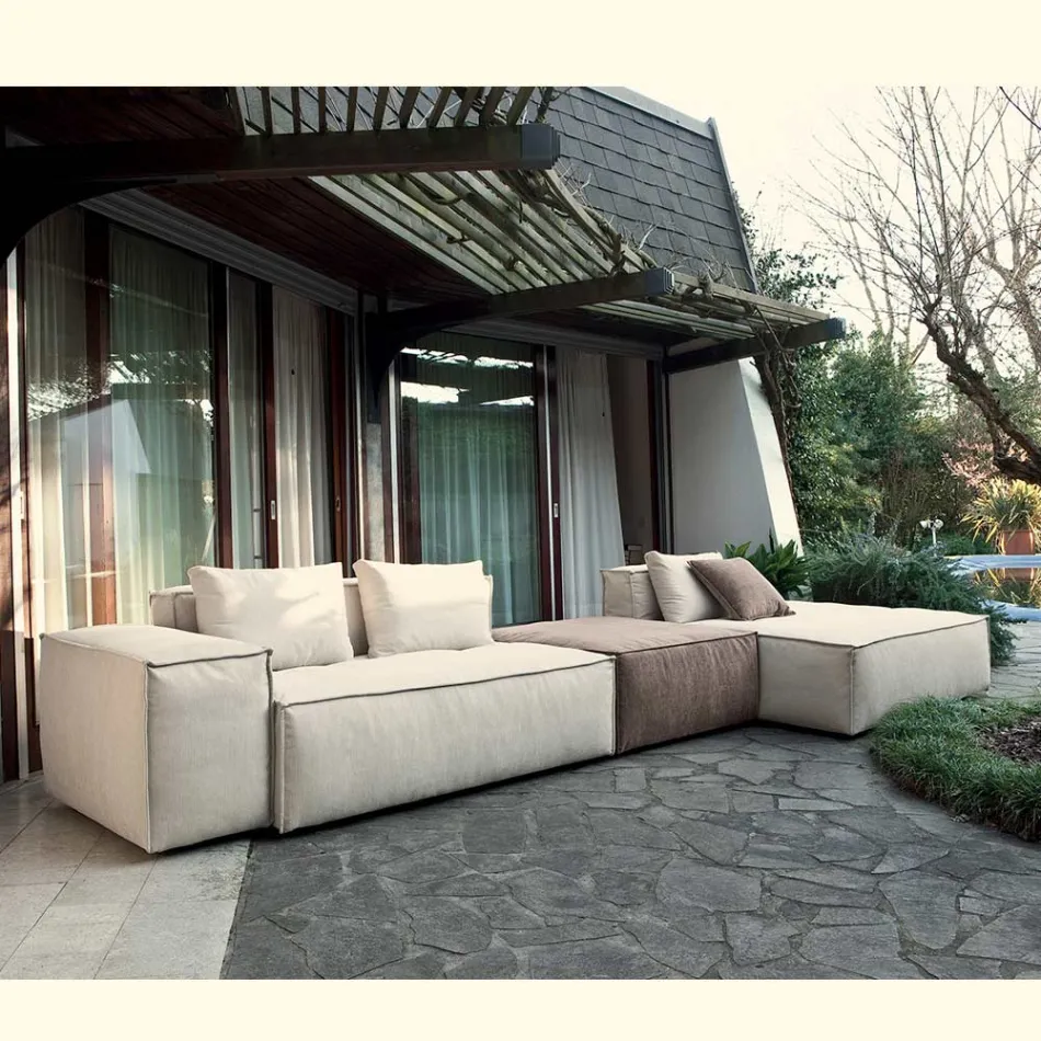 Sammensætning af 1 puf med ryglæn, 1 puf og 1 halvø - bizart Viadurini