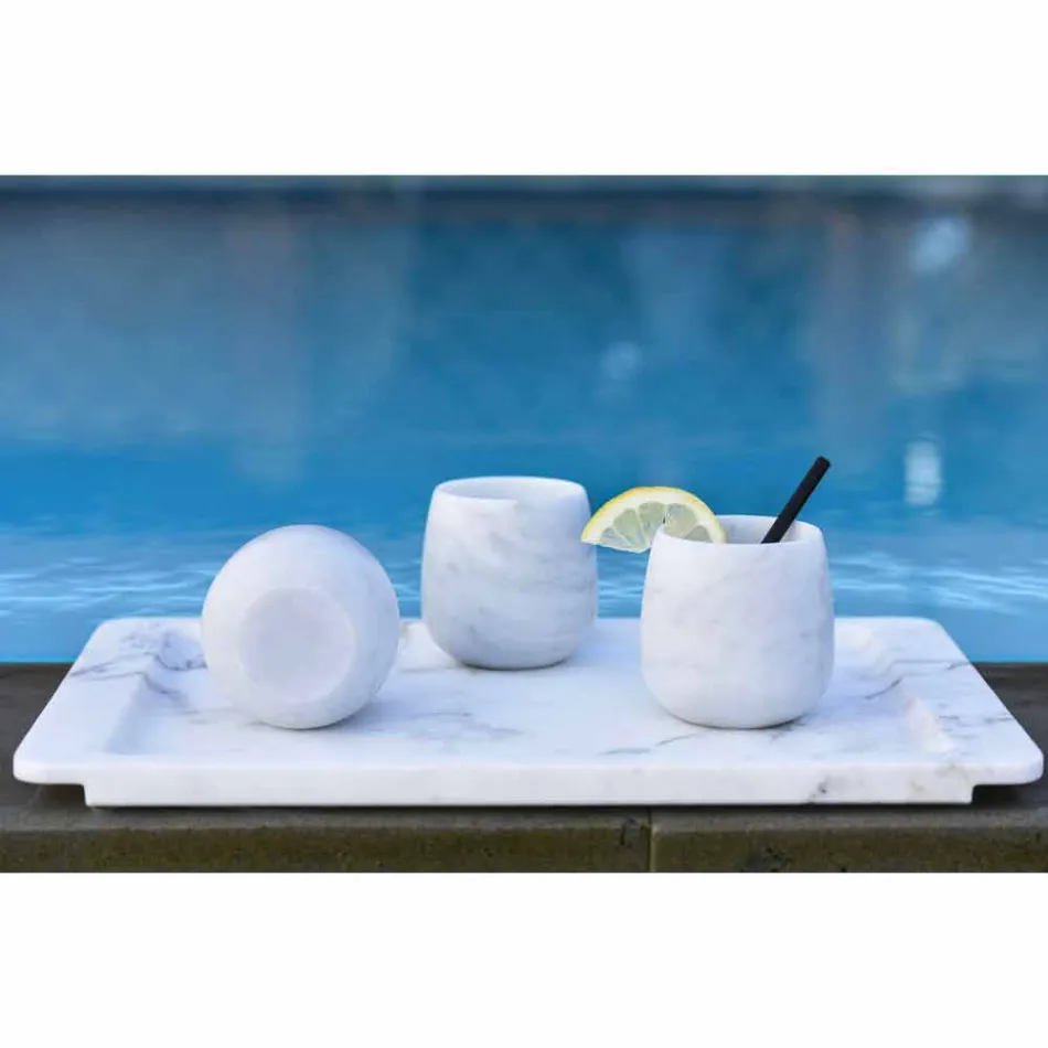 Sammensætning af 2 briller i hvid Carrara marmor fremstillet i Italien - Dolla Viadurini