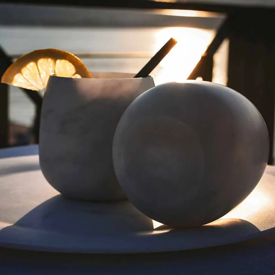 Sammensætning af 2 briller i hvid Carrara marmor fremstillet i Italien - Dolla Viadurini