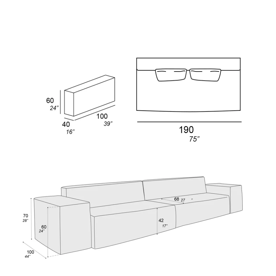Sammensætning af 2 sofaer med ryglæn og 2 armlæn - bizart Viadurini