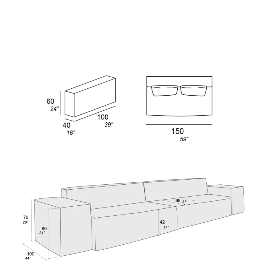 Sammensætning af 2 sofaer med ryglæn og 2 armlæn - bizart Viadurini