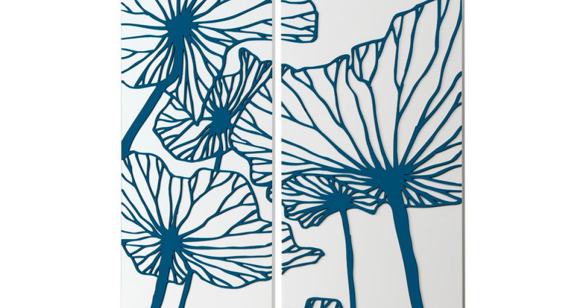 Sammensætning af 2 paneler med petroleumsfarvede blomster