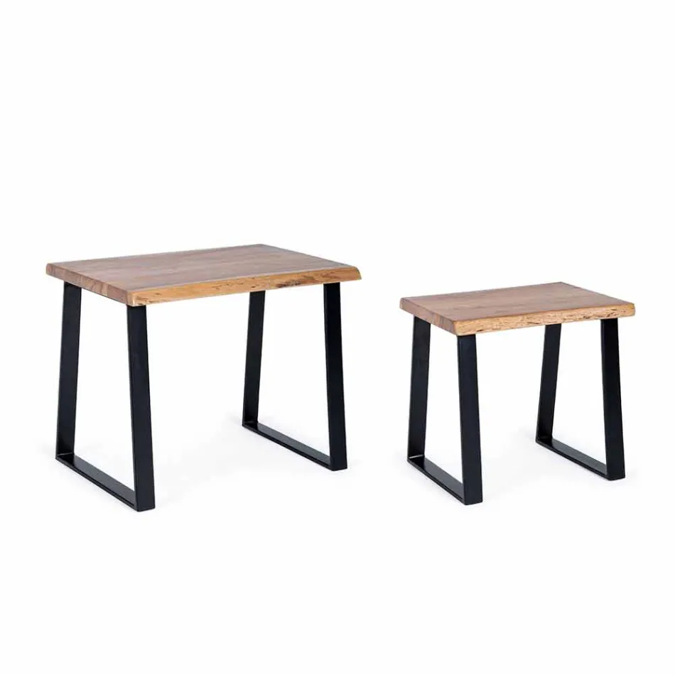 Sammensætning af 2 kaffeborde i hjemmet i træ og stål - Artur Viadurini