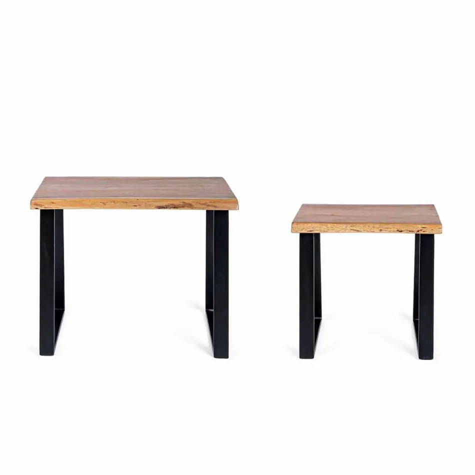 Sammensætning af 2 kaffeborde i hjemmet i træ og stål - Artur Viadurini