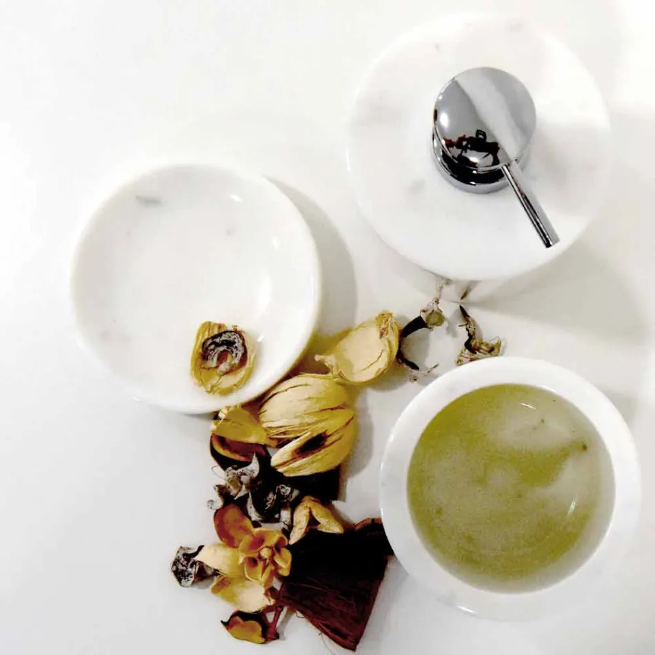 Sammensætning af 3 badeværelsestilbehør i poleret marmor fremstillet i Italien - Trevio Viadurini